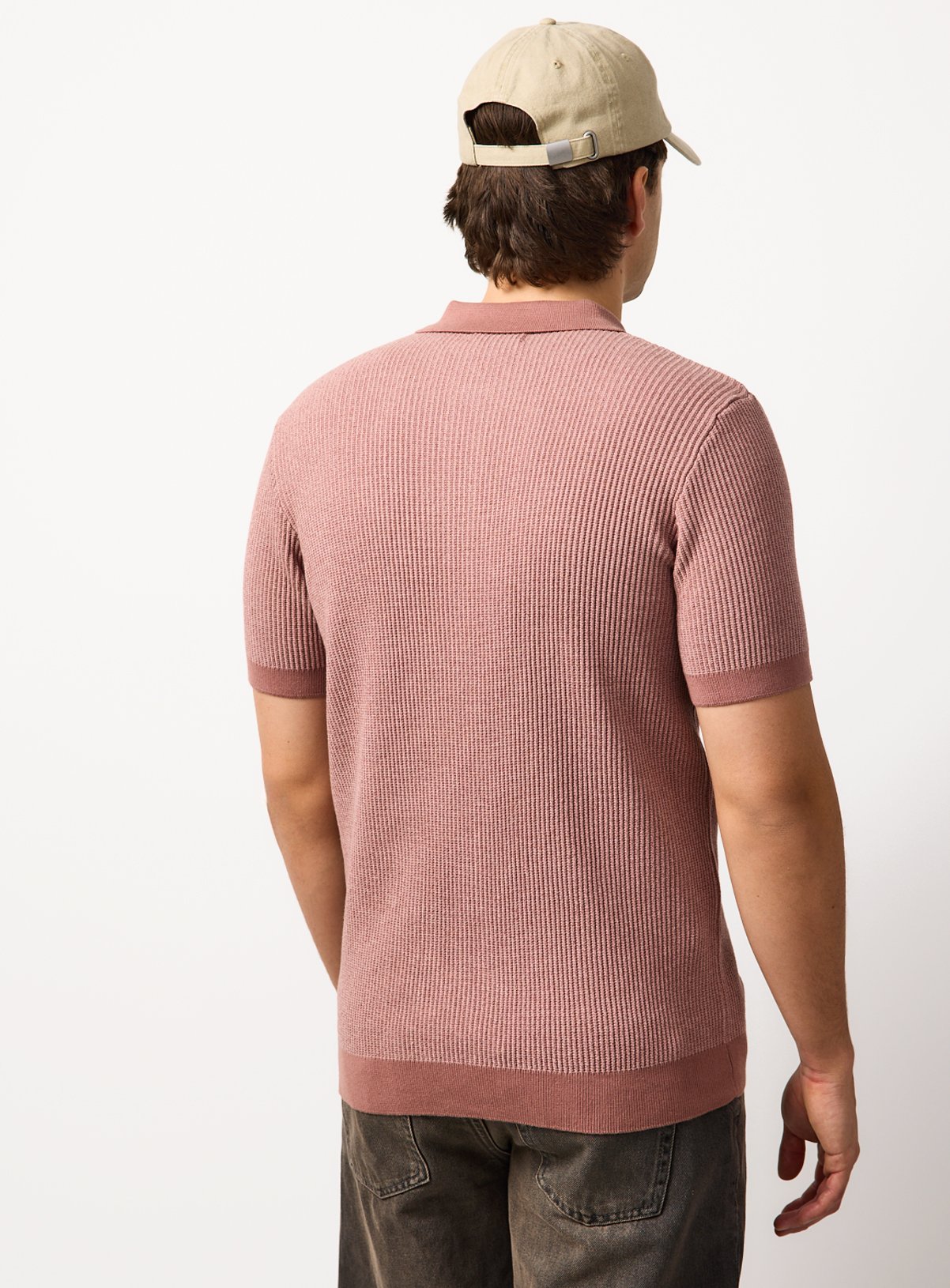 Dark Pink Ribbed Polo Shirt S - Image 5 thumbnail